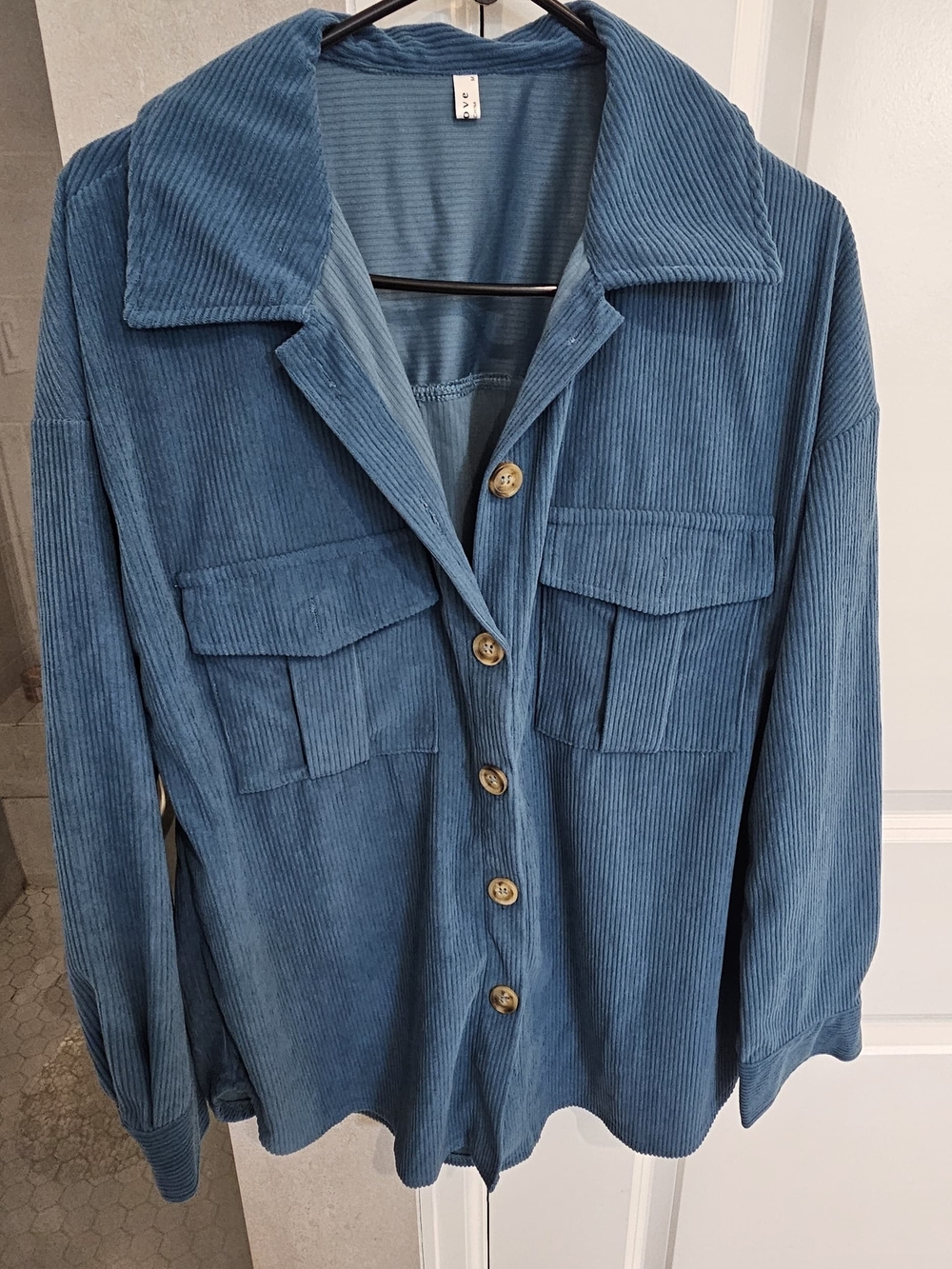 Love Light Blue Ribbed Corduroy-Trim Pullover